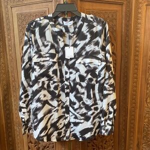 Calvin Klein Black and White Lightweight Blouse NWT